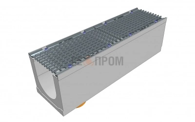 лоток водоотводный бетонный super dn300 h=410 с решеткой чугунной вч (комплект) кл. е600 с вертикальным водосливом
