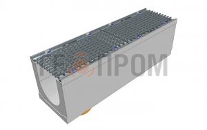 Лоток водоотводный бетонный Super DN300 h=410 с решеткой чугунной ВЧ (комплект) кл. D400 с вертикальным водосливом