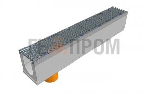 Лоток водоотводный бетонный Super DN100 h=165 с решеткой чугунной ВЧ (комплект) кл. Е600 с вертикальным водосливом